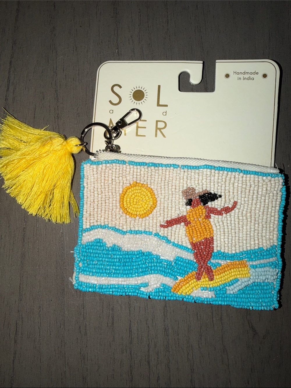 Yellow Tassel Beaded Surf Coin Pouch